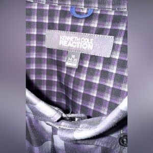 Kenneth Cole Reaction Men's Black and Purple Checkered Shirt